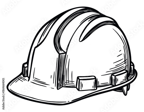 A hard hat drawing representing safety equipment for construction industry and worker protection on job sites suitable for various safety and building related publications.