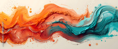 Fluid Harmony: A vibrant abstract composition, featuring two streams of paint in contrasting colors that merge to create a dance of movement, showcasing artistry and dynamic form.