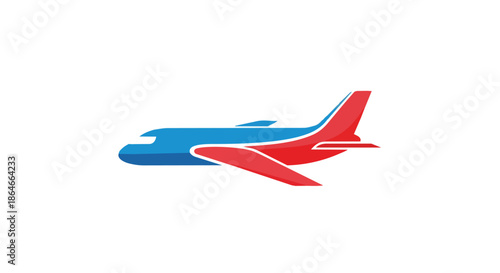 Modern blue and red passenger jet illustration depicting swift global travel and efficient aerial logistics