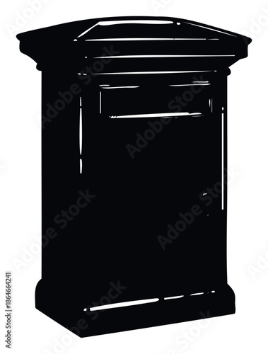 A classic pillar box silhouette provides a striking graphic for communication themes, postal services promotion, or vintage mail delivery concepts ideal for graphic design projects and