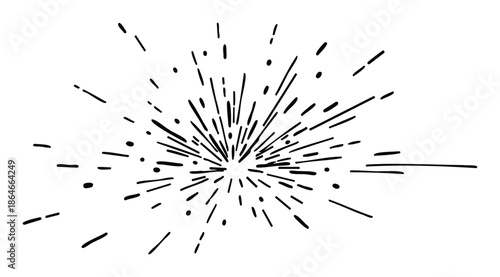 Dynamic black lines and dots radiating outwards from a central point create an energetic explosion graphic, perfect for conveying excitement, movement, or impact in various media