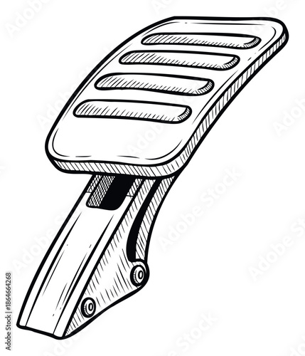 Hand drawn car pedal sketch for automotive industry diagrams or driving school materials showing a mechanical foot control used in vehicles