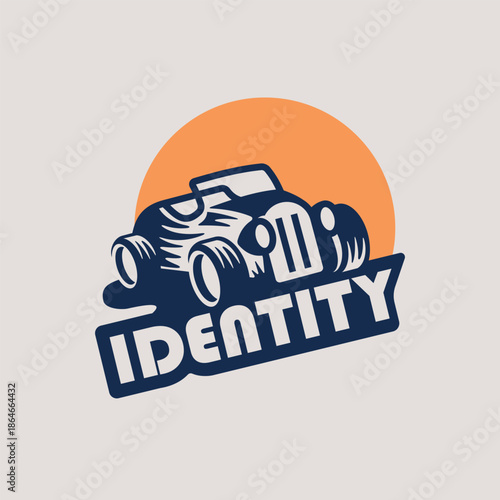 Classic hot rod roadster car vector mascot logo