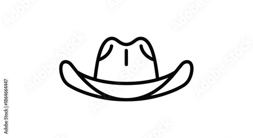 Clean, minimalist black outline illustration of a classic cowboy hat, an iconic symbol of rugged western heritage and timeless American style,