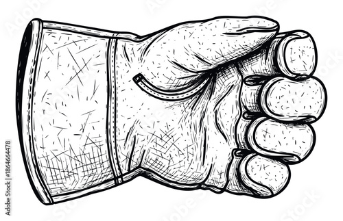 A strong protective work glove worn on a clenched hand symbolizing readiness and resilience for industrial construction and safety related promotional materials