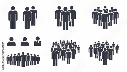 Diverse vector pictogram set illustrating human groups, user communities, social networks, and population statistics concepts for digital platforms