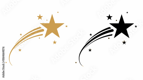 Golden and Black Shooting Stars with Swirling Trails Celestial Celebration and Festive Sparkle Icons