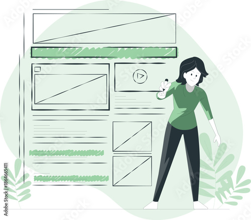 Woman designing a website interface with a stylus on a digital tablet