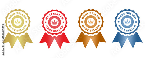 set of best seller stickers, badges, on transparent background