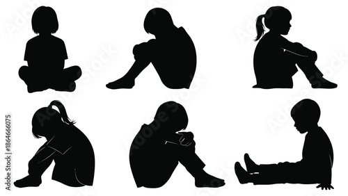 Diverse poses of children in black silhouettes a visual collection silhouette