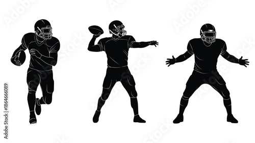 American football players in action poses a striking black silhouette