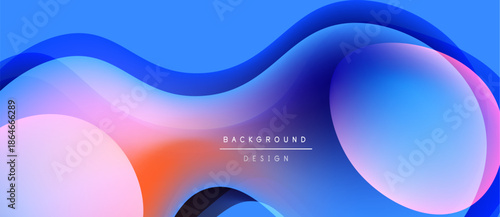Abstract fluid shapes, vibrant colors blend. Blue, purple, orange hues create dynamic composition. Modern design element for backgrounds.
