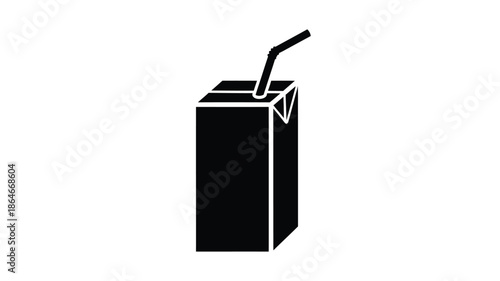 A black silhouette of a juice box with a straw simple design silhouette
