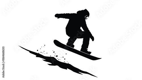 A dynamic snowboarder in mid air creating a snow spray silhouette