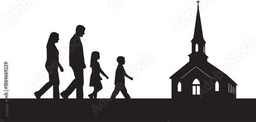 Family walking towards church
