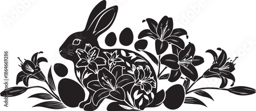 Rabbit nestled amongst flowers