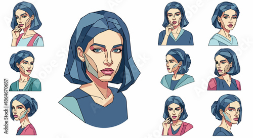 Woman portrait with geometric style and face markings