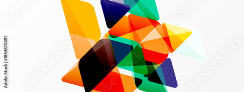 Abstract composition featuring overlapping translucent shapes. Vibrant colors create dynamic visual texture, modern design.