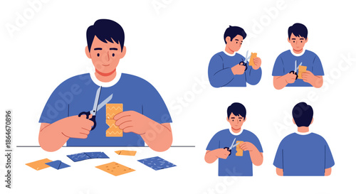 Boy cutting paper craft with scissors