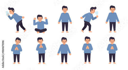 Man in various poses with transparent background