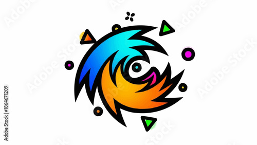 Abstract swirling energy vortex with geometric shapes and circles.