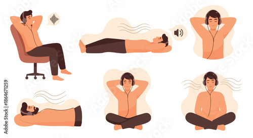Man meditating in various relaxing poses