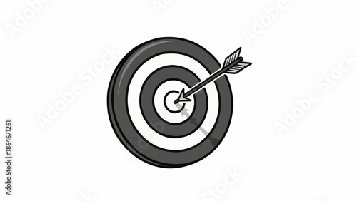 Arrow hitting the bullseye on a dartboard target.