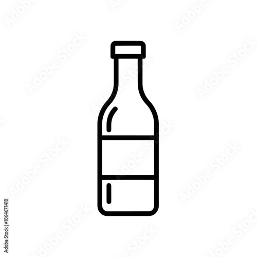 Minimalist line art illustration of a glass bottle with a label area on a white background