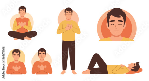 Meditation poses man in various positions
