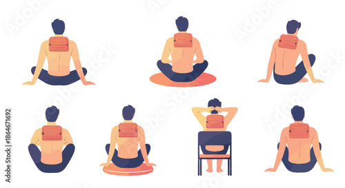 People relaxing with heat pads in various poses