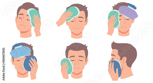 Man applying cold compress to face for headache relief