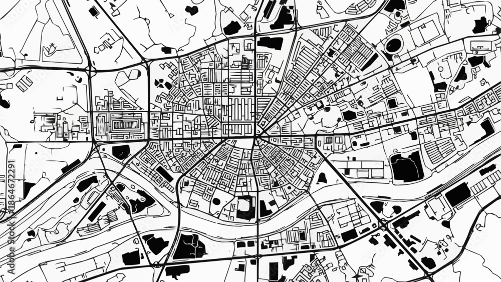 Fototapeta premium Detailed city map illustration with streets and buildings.