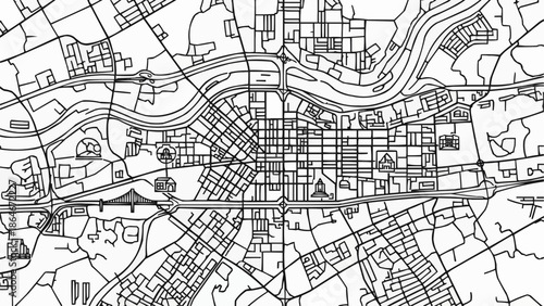 Detailed City Map with Roads and River Illustration.
