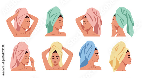 Woman with towel headwrap in various colors