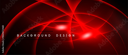 Dynamic red abstract design. Curved lines create glowing effect over black background. Text reads background design. Modern, vibrant visuals.