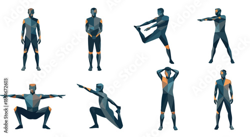 Fitness poses collection in polygonal style