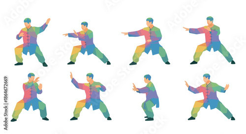Tai chi poses set with transparent background