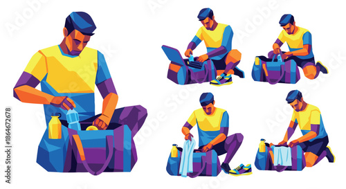 Man packing bag with laptop and accessories