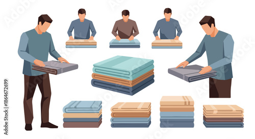 People folding linens and towels neatly