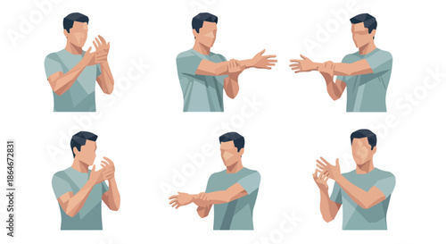 Man stretching hands and wrists exercise sequence