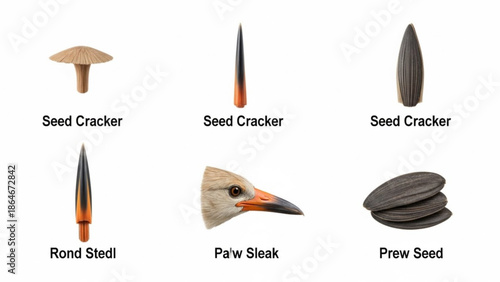 Bird Seed Feeders and Seeds on White Background