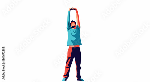 Man stretching arms overhead with transparent background