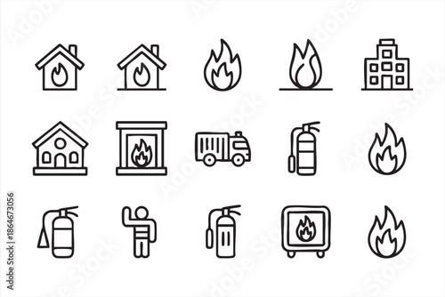 Fire Safety Icons for Emergency Systems and Building Protection UI