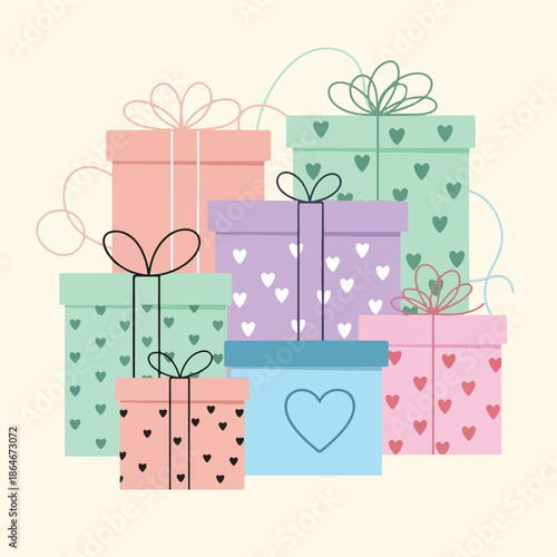 Colorful Gift Boxes with Heart Patterns