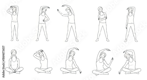 Woman stretching exercises poses outline style