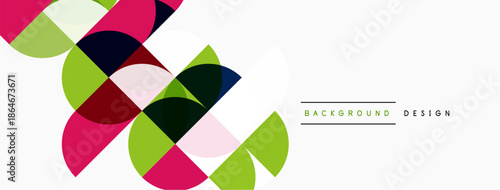 Abstract geometric shapes overlap, creating vibrant color blocks. Clean design suits modern backgrounds, presentations. Minimalist aesthetic.