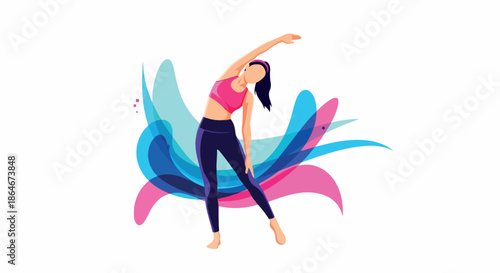 Woman stretching exercise with colorful abstract background