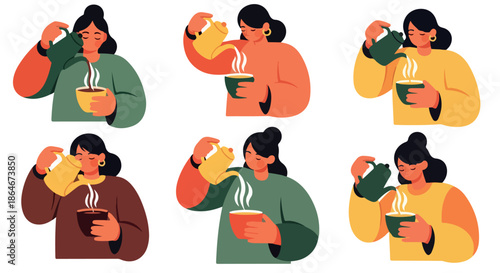 Woman pouring tea or coffee, cozy moments