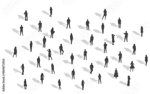 Diverse Group of Miniature People Silhouettes Standing Together.