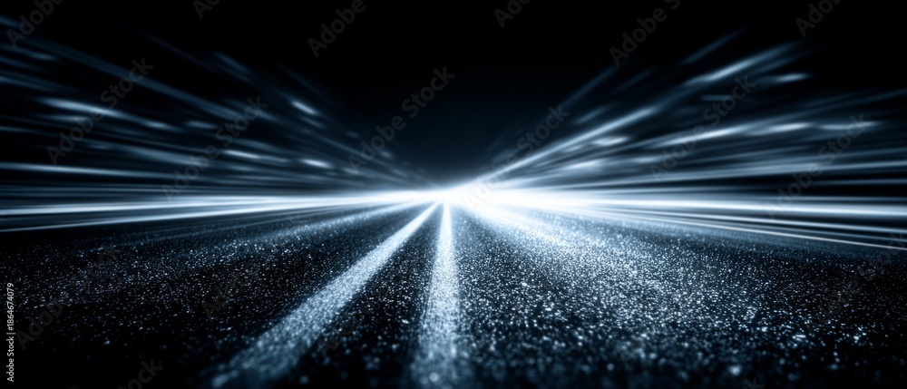 Fototapeta premium Futuristic light speed lines in digital space horizon